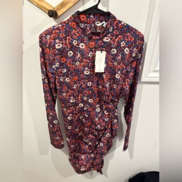 NWT- VERONICA BEARD -Louella Floral Print Long Sleeve Dress In Berry Multi - Picture 11 of 13